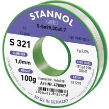 Stannol - S321 2,0% 1,0MM SN99,3CU0,7CD 100G Étain à souder sans plomb sans plomb, bobine Sn99,3Cu0,7 ORH1 100 g 1 mm