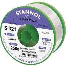 Stannol - S321 2,0% 1,0MM SN99CU0,7CD 250G Étain à souder sans plomb sans plomb, bobine Sn99,3Cu0,7 ORH1 250 g 1 mm
