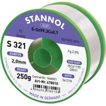 Stannol - S321 2,0% 2,0MM SN99,3CU0,7 cd 250G Étain à souder sans plomb sans plomb, bobine Sn99,3Cu0,7 ORH1 250 g 2 mm