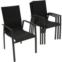 Stapelsessel faro, Aluminium anthrazit + Kunstgewebe gepolstert schwarz, 4 Stück