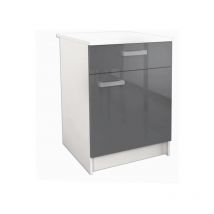 START Meuble bas de cuisine L 60 cm avec plan de travail inclus - Gris Brillant