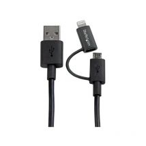 StarTech.com Câble Lightning 8 broches ou Micro USB vers USB de 1 m - Cordon de charge / synchronisation - Noir - 1 m - USB A - Micro-USB B/Lightning