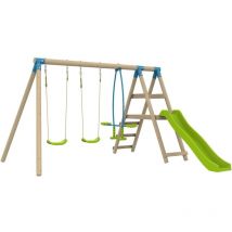 Tp Toys - Station arrucat 2 balançoires - vis-à-vis - toboggan - kit d'ancrage - bois fsc h190 cm