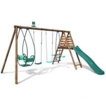Balançoire en bois traité 4 agrès et toboggan Jacinthe