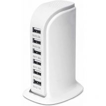 Station de Charge usb, hub Chargeur usb de 30W à 6 Ports, Chargeur usb multiport avec Smart Detect, Compatible avec iPhone, Galaxy, Tablette iPad et