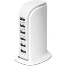 Station De Charge Usb, Hub Chargeur Usb De 30w À 6 Ports, Chargeur Usb Multiport Avec Smart Detect, Compatible Avec Iphone, Galaxy, Tablette Ipad Et 