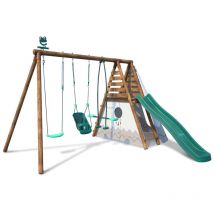 Balançoire en bois traité 3 agrès et toboggan Camélia