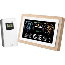 Station météo,FJ3399C Station météo intelligente avec horloge Mesure de la température et de l'humidité intérieure et extérieure Multifonctionnelle