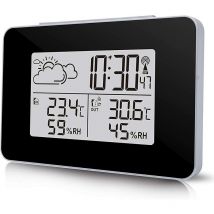 Station Météo sans Fil, Horloge Météo Multifonctionn Numérique avec Météo Extérieure/Température/Humidité/Rétro-éclairage/Alarme Roupillon Une