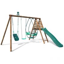 Balançoire en bois traité 3 agrès et toboggan Colza