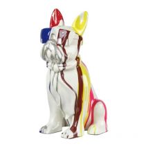 Meubletmoi - Statue chien blanc à lunettes et peinture H.37 cm - the boss