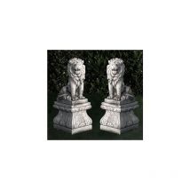 Anaparra - Statue classique en pierre reconstituée Paire de lions 50x28x66cm. Peana 41x47cm.