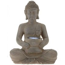 Wellhome - well home - Lampe solaire Bouddha en polystone finition argent oxydé 21x14x28cm