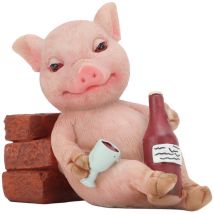 Feiyue - Statue de cochon en résine rétro peinte à la main, figurine d'animal décorative mignonne pour la décoration de l'espace