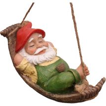Fei Yu - Statue de jardin d'extérieur, nain couché avec statue de hamac, décoration de jardin de gnome suspendu, décoration de pelouse de jardin en