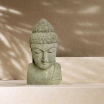 Wanda Collection - Statue terrasse zen buste de bouddha en pierre volcanique 40 cm