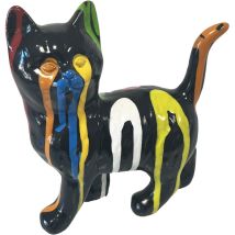Le Monde Des Animaux - Statue En Céramique Chat Noir Et Multicolore 18.5 Cm