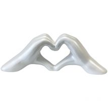 Statue en céramique mains en coeur Blanc nacré