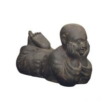 Jardinex - Statue jardin moine bouddhiste couché H.40 cm - Gris anthracite 40 cm