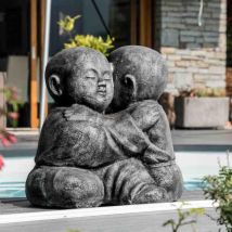 Wanda Collection - Statue moines shaolin enlacés patiné gris 50 cm