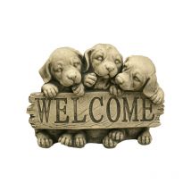 Anaparra - Statue welcome chiens en pierre reconstituée pour le jardin 32X26cm.