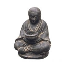 Jardinex - Statuette jardin moine assis avec photophore 20 cm - Gris anthracite 20 cm