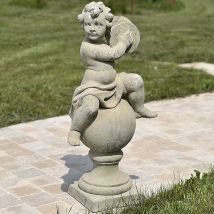 Statue grand Putti musicien cymbale 95x28x28cm