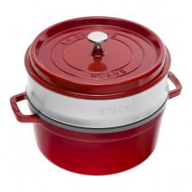 Staub - Cocotte Bräter Kirschrot 26 cm mit Einsatz