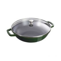 Wok en fonte avec couvercle en verre 30 cm Vert Basilic