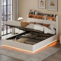 Bett Mit Stauraum, Stauraumbett 160x200, Doppelbett Mit Led, Bett Erwachsene, Kopfteil Mit Stauraum, Inkl. Lattenrost, Samt, Modern/skandinavisch(
