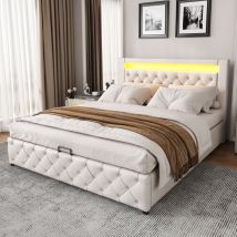 Stauraumbett Doppelbett Polsterbett 160 x 200 cm mit Lattenrost led Beleuchtung, pu, weiß