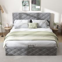 Stauraumbett, Hydraulisches Funktionsbett Mit Lattenrost Und Stauraum, Schlicht Und Elegant, 140x200cm, Grau