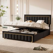 Foerpl-stauraumbett 140x200cm Mit Lattenrost, Gepolstertes Doppelbett Mit Kopfteil Und Hydraulischem Stauraum, Gestepptes Bett Mit Stauraum Modernes 