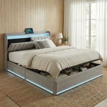 Bett Mit Stauraum, Stauraumbett 140x190, Led Rgb & Usb/typ-c, Doppelbett Mit Lattenrost, Bett Erwachsene Hydraulisch, Kopfteil Mit Stauraum, Samt, 