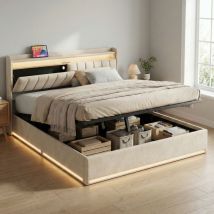 Bett Mit Stauraum, Stauraumbett 160x200, Led Rgb & Usb/typ-c, Doppelbett Mit Lattenrost, Bett Erwachsene Hydraulisch, Kopfteil Mit Stauraum, Samt, 