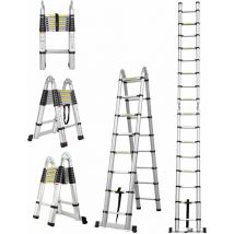 Briefness - 5M Telescopic Ladder Foldable Extension Folding Aluminium Ladder Heavy Duty Safety Locking Multi-Purpose Multi-Function Ladder Max Load