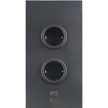 Caressi - Ecksteckdose 2ST220 - Steckdose 2fach mit 2x usb für die vertikale Montage in einer Ecke, Edelstahl schwarz, 230V