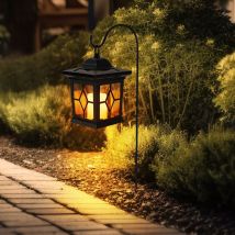 Steckleuchte Solarlampe Erdspieß Solarlampen Terrassen Flackerlicht Solar Außen Steckleuchten im Laternen Design, Metall schwarz, 1x led, LxBxH
