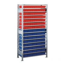 Steckregal H2000xB1000xT400mm Anbauregal 16 Stahlböden 70 x l 400 mm rot/40 x l 400 mm blau