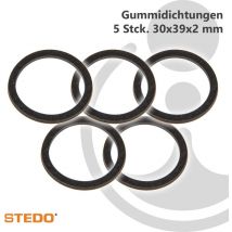 Gummi Dichtung 30 x 39 x 2 mm – 5 Stück – Harte Standardqualität – Temperaturbeständigkeit 0 °C bis +70 °C – Schwarz
