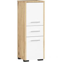 Akord - Stehender Badezimmerschrank fin Artisan Eiche 30 cm 2 Türen Schublade 3 Ebenen Front Weiß B30 x H85 x T30 cm