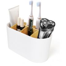 Sinbinta - Porte-brosses à Dents, Support pour Brosse à Dents Electrique, Porte Brosse à Dents Amovible Stand Dentifrice avec 6 Cloisons en Bambou