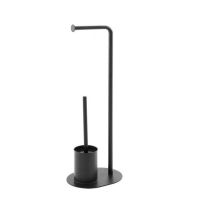 Stehender schwarzer Toilettenbürstenhalter h 70 cm mit Toilettenpapierhalter