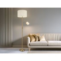 Stehleuchte HOTEL Messing mit Leselampe, Stoffschirm Creme, Höhe 170cm