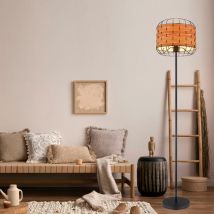 Etc-shop - Stehleuchte Deckenfluter Holzoptik Esszimmerleuchte Beistelllampe Schlafzimmer, Metallgeflecht schwarz braun, 1x E27, h 160 cm