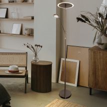 Stehlampe Stehleuchte Schlafzimmerlampe Glas satiniert Deckenfluter, Metall Nickel matt, 1x led 15W 1x led 3 w 3000K, HxBxD 180x50x30 cm