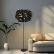 RL - Stehleuchte Stehlampe Wohnzimme euchte Schlafzimme ampe Beistellleuchte im Blätterdesign, Fußschalter, Metall, schwarz gold, 3x E14 Fassung, h