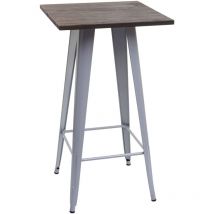 Stehtisch HHG-401 inkl. Holz-Tischplatte, Bistrotisch Bartisch, Metall Industriedesign mvg 107x60x60cm grau