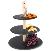 Stein Kuchen und Snacks stehen, 3 Ebenen, Holzgriff