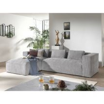 Stella - canapé d'angle - en velours côtelé - 4 places -style contemporain - gauche - gris clair